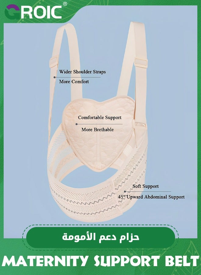 GROIC Maternity Support Belt, Pregnancy Belly Support with Dual Shoulder Straps Support, Adjustable Breathable Circumference and Shoulder Girdle, Pregnancy Support Band for Prenatal Postpartum Women - -Beige - Image 3