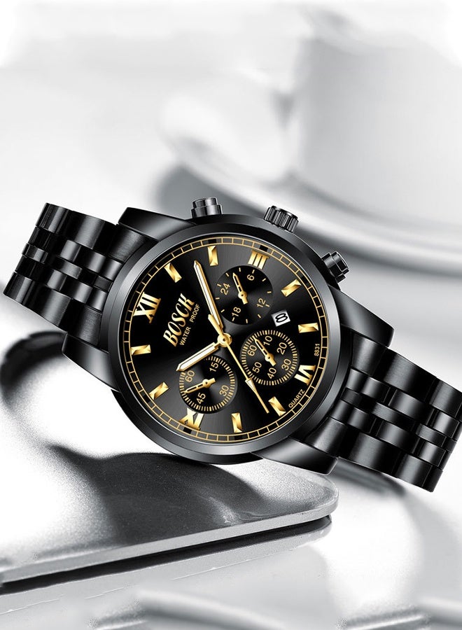 بوسك ساعات رجالية أنالوج ساعة رجالية 41 مم وجه كبير سهل القراءة ساعة عمل من الفولاذ المقاوم للصدأ مضيئة كلاسيكية فاخرة مقاومة للماء حتى 30 مترًا ساعات يد رجالية - Image 1