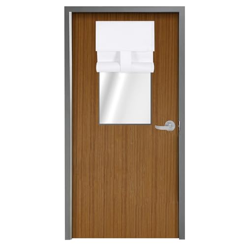 WdFour Blackout Classroom Door Curtain -Bleach White Room Darkening Window Shade for Front Door & Sidelights, 8W x 36L Inches Tie-Up Panel, Light Blocking Cover for Glass Doors - Image 1