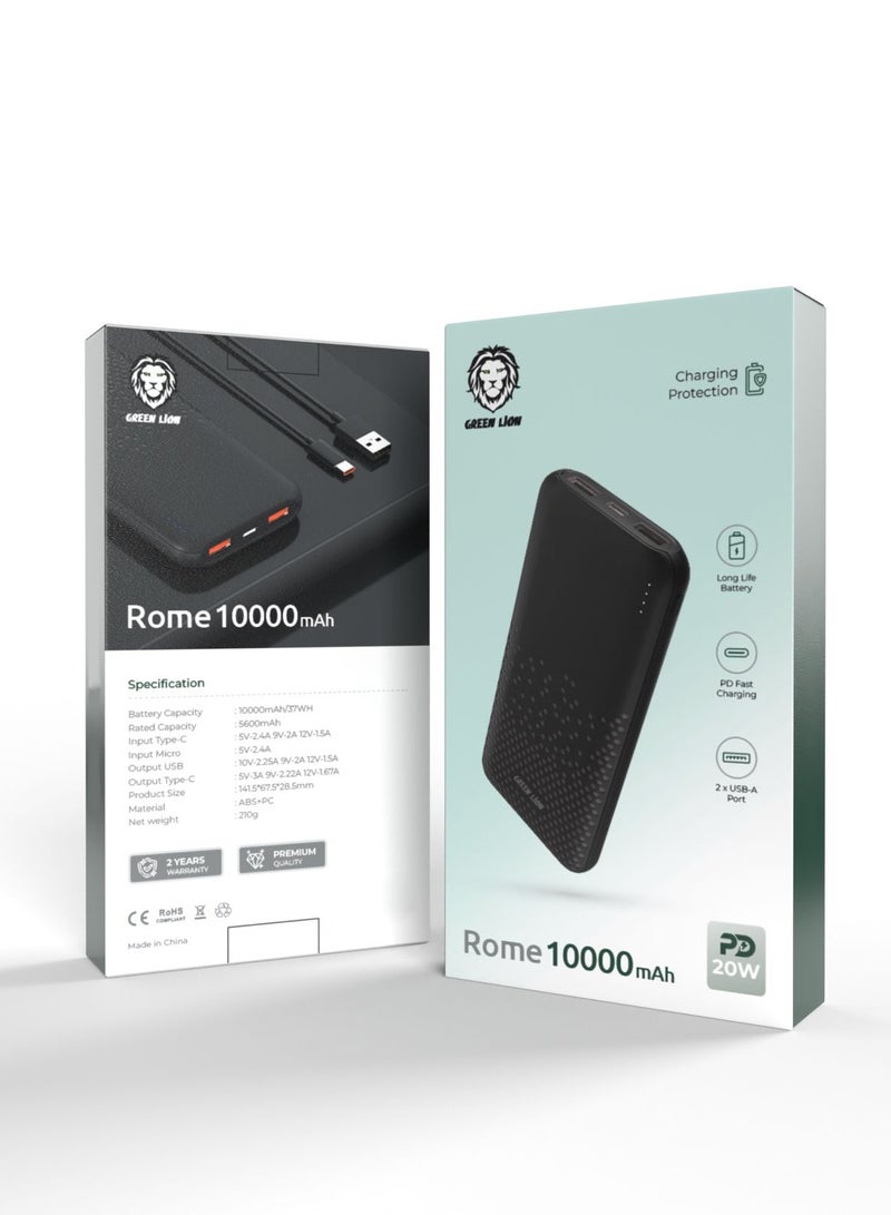 GREEN LION Rome 10000mAh Power Bank 20W PD Multiple Output Ports and Long-Life Battery / 10000 mAh PowerBank - Black - Image 2