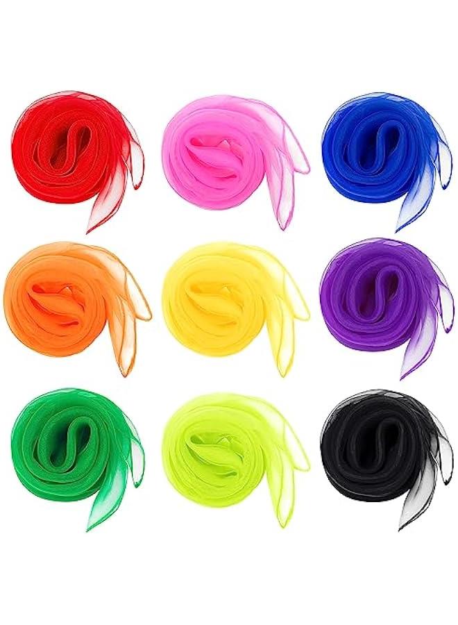 Arabest 9 Pcs Chiffon Scarf, 27.6 Inch Square Solid Color Bandana Handkerchief Ribbon Scarves for Women Girls - Image 1