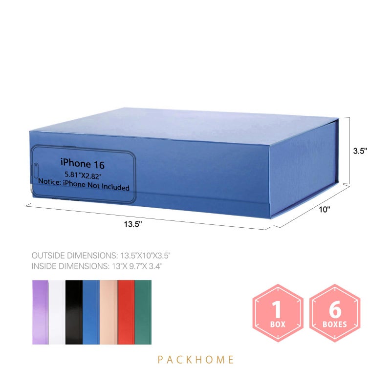 PACKHOME Large Gift Box 13.5x10x3.5 Inches, Sturdy Shirt Box with Magnetic Lid for Multiple Occasions (Glossy Blue) - Image 2
