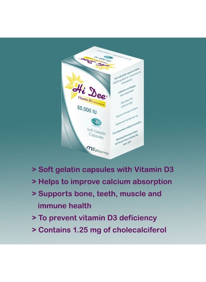 ms pharma Hi Dee Vitamin D3 50,000IU 8Capsules - Image 2