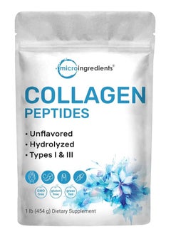 Collagen Peptides Powder Hydrolyzed Type I & III Bovine Collagen for Women and Men 1 lb 454 g