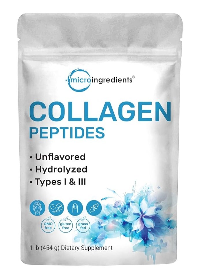 Micro Ingredients - Collagen Peptides Powder Hydrolyzed Type I & III Bovine Collagen for Women and Men 1 lb 454 g - Image 1