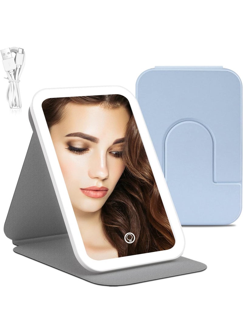 Nicesail Nicesail Makeup Mirror with Light for Travel, Folding Mirror with 3 Color Lighting Adjustable Brightness,Table Mirror of 360 Rotation Stand,Non Reversing Mirror (No Magnification, Blue) 