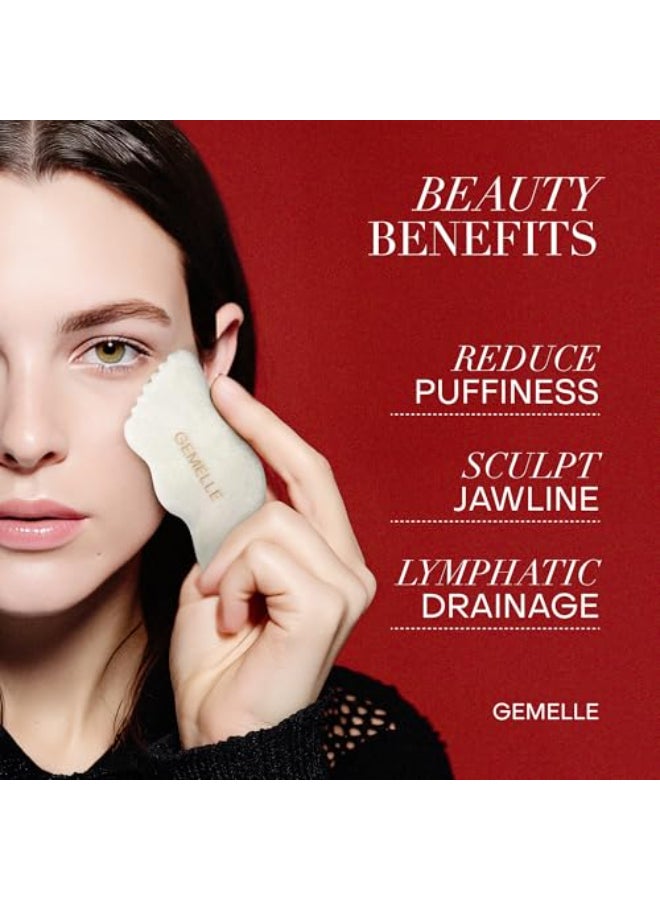 GEMELLE White Jade Gua Sha Tool 10x Award Winner Pure Jade Gua Sha Stone Face Sculpting Tool Gua Sha Facial Tools Lymphatic Massage Body Gua Sha Tool Guasha Tool for Face Gifts for Women - Image 3