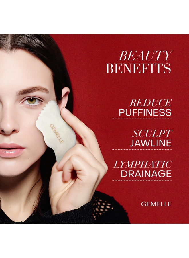 GEMELLE White Jade Gua Sha Tool 10x Award Winner Pure Jade Gua Sha Stone Face Sculpting Tool Gua Sha Facial Tools Lymphatic Massage Body Gua Sha Tool Guasha Tool for Face Gifts for Women - Image 4