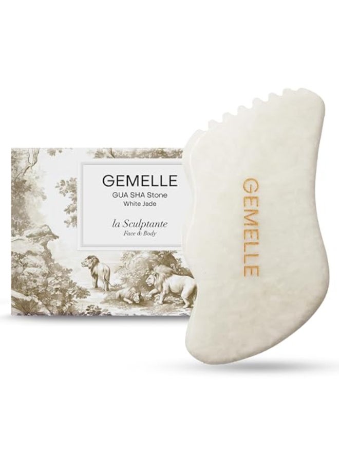 GEMELLE White Jade Gua Sha Tool 10x Award Winner Pure Jade Gua Sha Stone Face Sculpting Tool Gua Sha Facial Tools Lymphatic Massage Body Gua Sha Tool Guasha Tool for Face Gifts for Women - Image 1