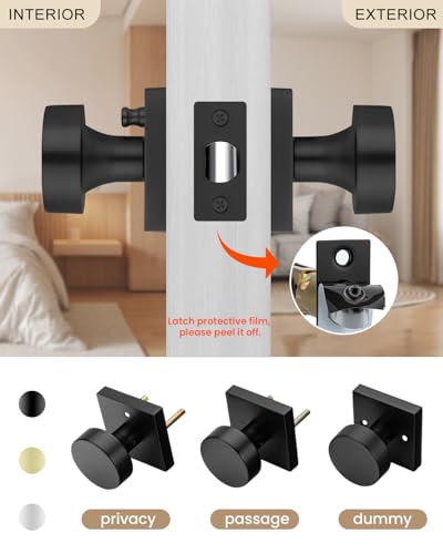 Haidms Matte Black Door Knobs Interior Privacy, Heavy Duty Square Black Interior Door Knobs for Bedroom, Zinc Alloy Privacy Door Knob Bathroom (6 Pack) - Image 4