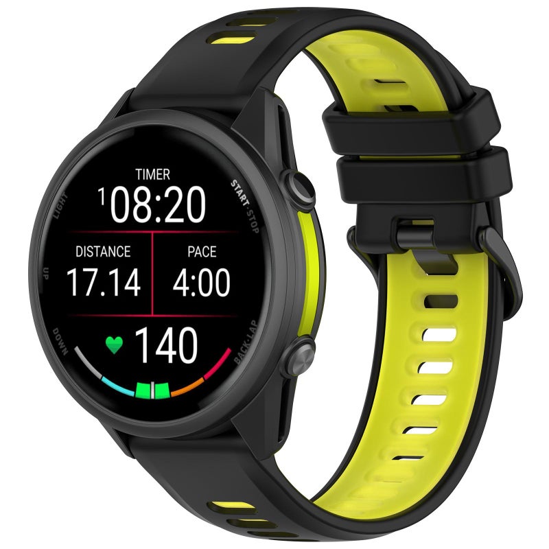 إيروريكس سوار ساعة Garmin Forerunner 970 الرياضي المصنوع من الفولاذ بلونين من السيليكون (أسود + أخضر ليموني) - Image 1