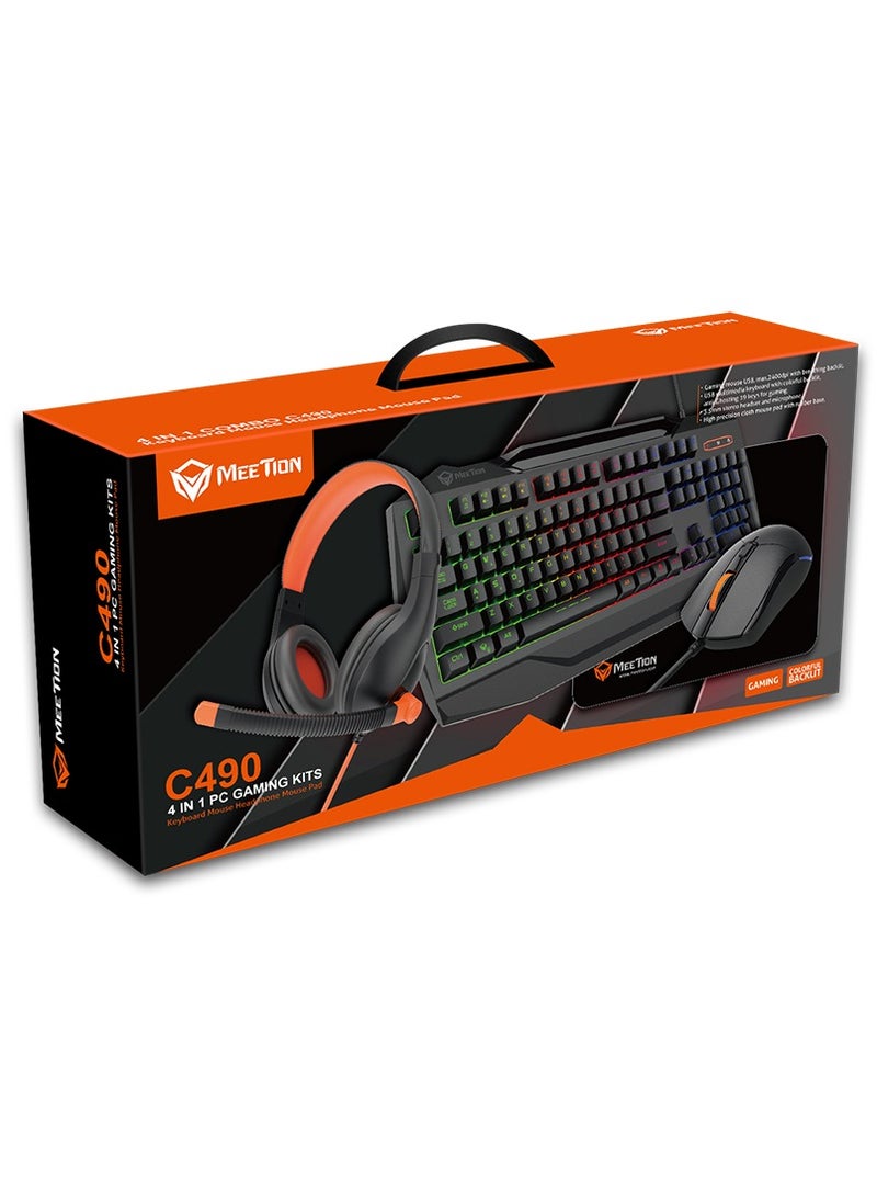 Meetion - 4 IN 1 PC Gaming Kits C490, Headset/Keyboard/Gaming Mouse/Mouse Pad - Image 1