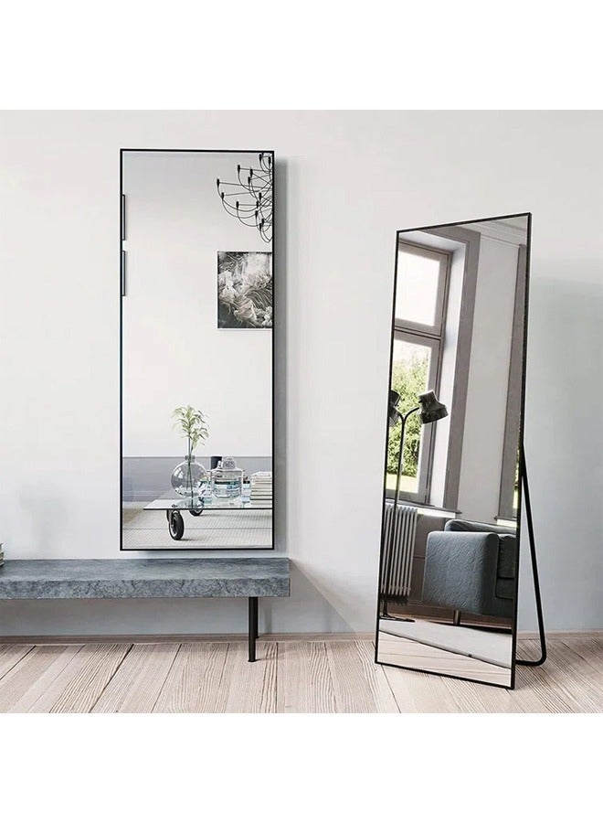 Large mirror with elegant design 155x45cm- Full length mirror with Black metal frame and back stand - Its wonderful design is suitable for living rooms, dressing rooms and bedrooms