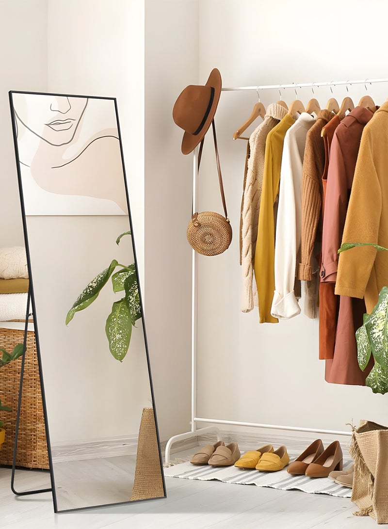 Taimi Large mirror with elegant design 155x45cm- Full length mirror with Black metal frame and back stand - Its wonderful design is suitable for living rooms, dressing rooms and bedrooms - Image 1