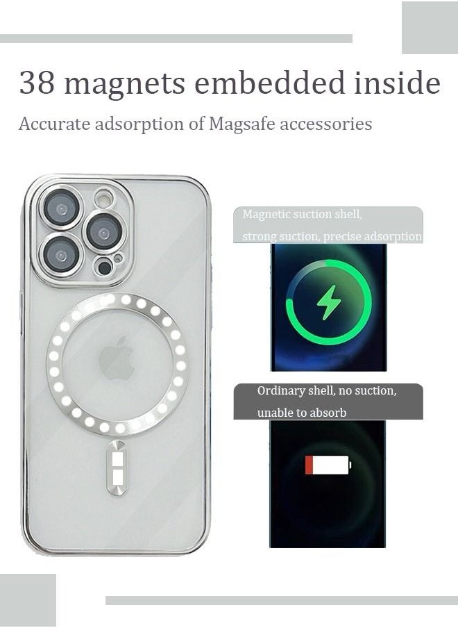 TEAM LUXURY - iPhone 14 Pro Max Magnetic Case Support MagSafe Charger Wireless Anti-Scratch Shockproof Clear Four Corner Cushion Screen Protector Anti-Dropping Full Body Protection Cover Silver - Image 1