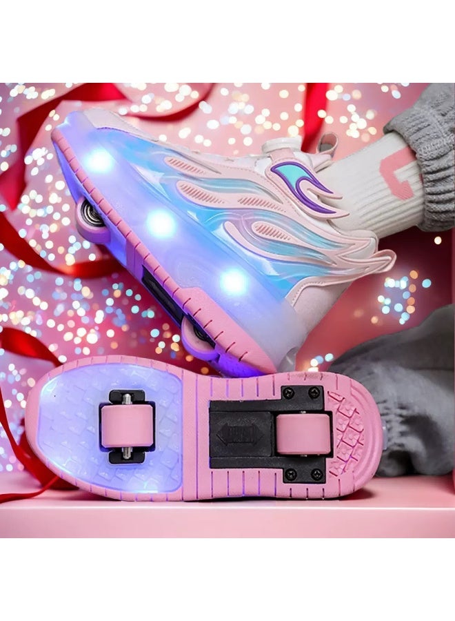 TNGames Pink Flame 4-Wheel LED Light-Up Convertible Roller Skates for Girls - Double-Wheel Stability Design, Perfect Birthday Gift for Kids Size 32 - Image 1