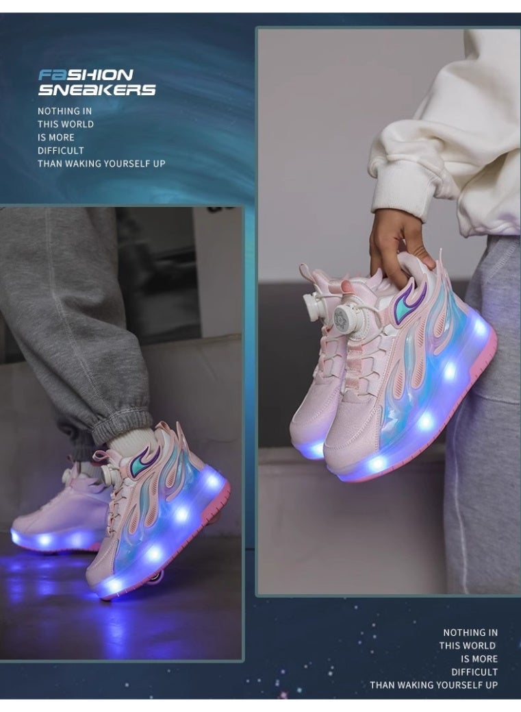 TNGames Pink Flame 4-Wheel LED Light-Up Convertible Roller Skates for Girls - Double-Wheel Stability Design, Perfect Birthday Gift for Kids Size 32 - Image 4