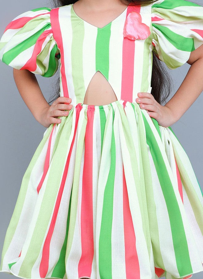 PinkChick Candy Striped Fit & Flare Dress for Girls - Image 2