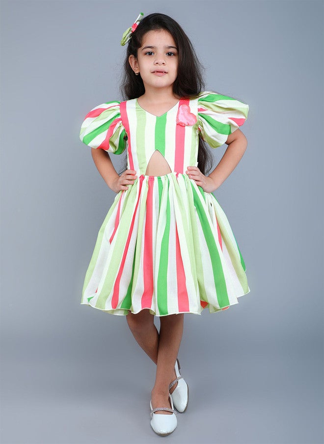 PinkChick Candy Striped Fit & Flare Dress for Girls - Image 1