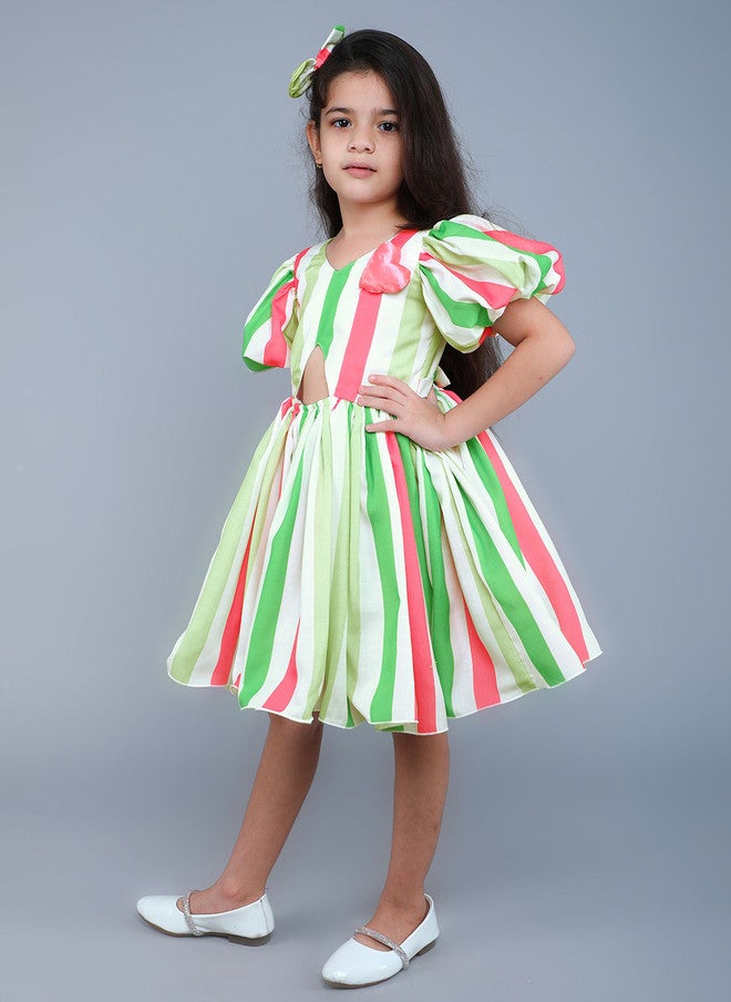 PinkChick Candy Striped Fit & Flare Dress for Girls - Image 4