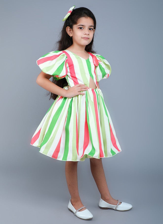 PinkChick Candy Striped Fit & Flare Dress for Girls - Image 3