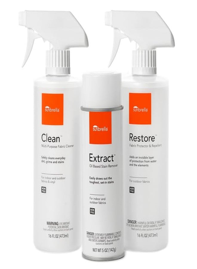 Sunbrella Total Care Kit | Clean, Protect & Restore Fabric & Upholstery | Fabric Cleaner, Stain Remover, and Protector Bundle | 16 fl oz / 5 fl oz - Image 1