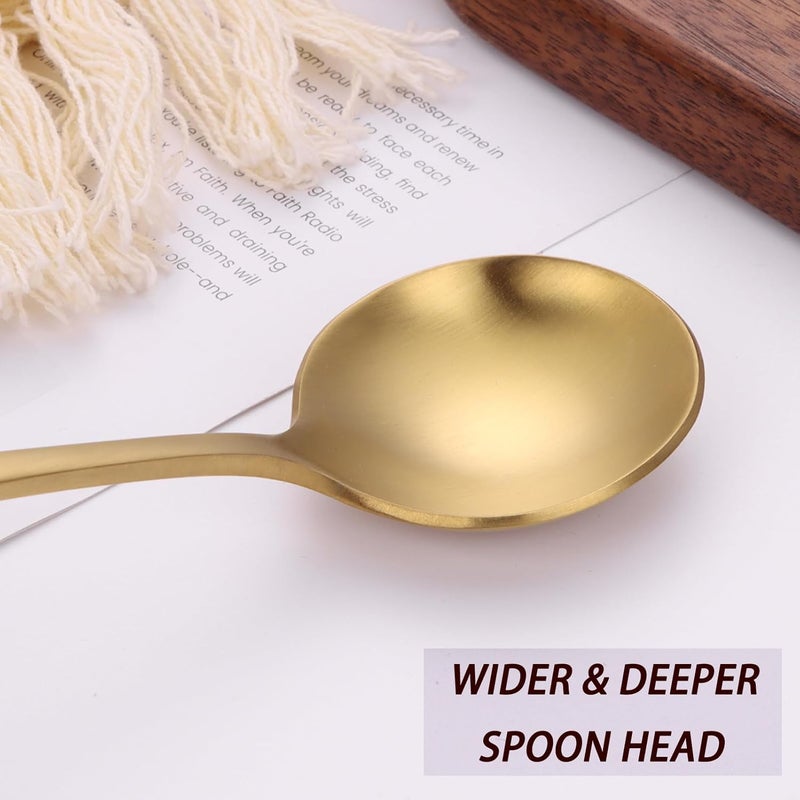 Mafier 7" Round Soup Spoons Set of 4,18/10 Stainless Steel Heavy Duty with Deep Bowl,Matte Stain Finish,Dishwasher Safe(Gold) - Image 3