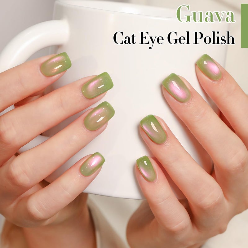 Double Rhythm 0.5 OZ Cat Eye Gel Polish with Magnet 15ML Holographic Glitter Shimmer Translucent Jelly Color Magnetic Nail Polish Salon DIY at Home (Pink Green-MC1215) - Image 5