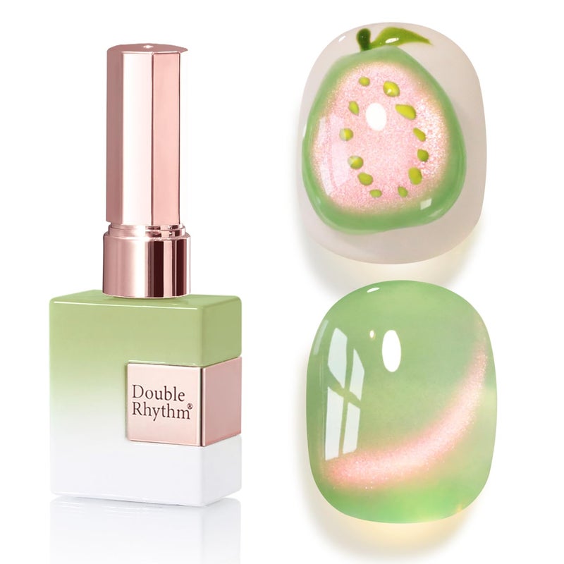 Double Rhythm 0.5 OZ Cat Eye Gel Polish with Magnet 15ML Holographic Glitter Shimmer Translucent Jelly Color Magnetic Nail Polish Salon DIY at Home (Pink Green-MC1215) - Image 1