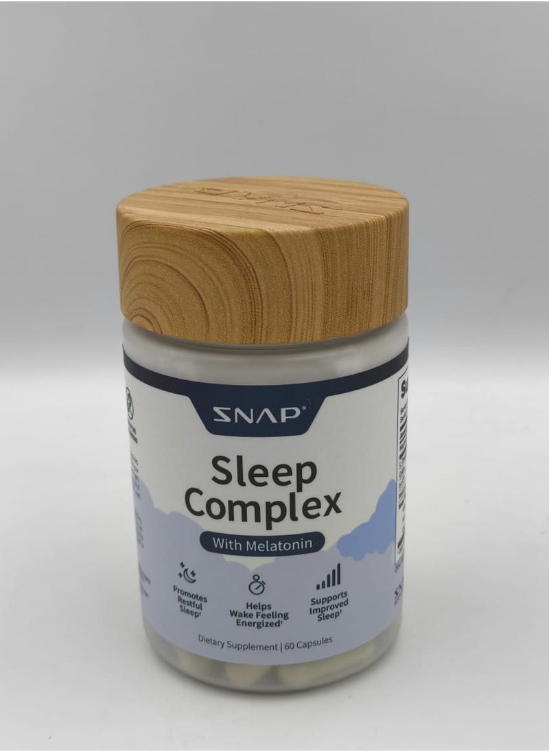 SNAP SUPPLEMENTS - Sleep Complex with Melatonin, Promotes Restful Sleep , Helps Wake Feeling Energized, Support Improved Sleep, Dietary Supplement - 60 Capsules - Image 1