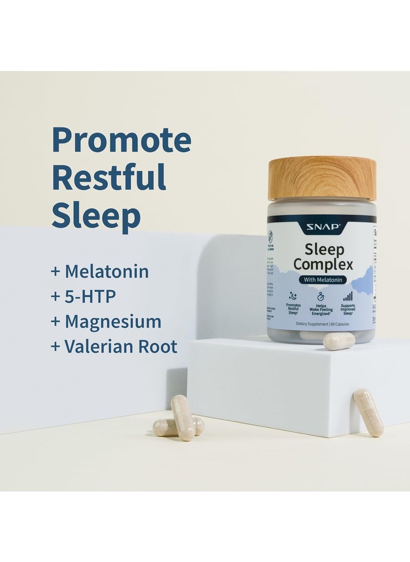 SNAP SUPPLEMENTS - Sleep Complex with Melatonin, Promotes Restful Sleep , Helps Wake Feeling Energized, Support Improved Sleep, Dietary Supplement - 60 Capsules - Image 1