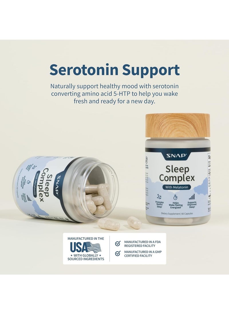 SNAP SUPPLEMENTS - Sleep Complex with Melatonin, Promotes Restful Sleep , Helps Wake Feeling Energized, Support Improved Sleep, Dietary Supplement - 60 Capsules - Image 1