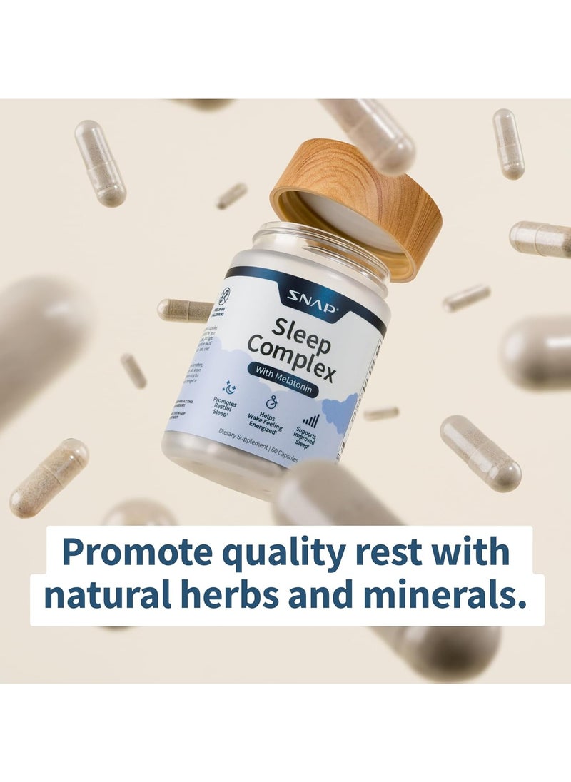 SNAP SUPPLEMENTS - Sleep Complex with Melatonin, Promotes Restful Sleep , Helps Wake Feeling Energized, Support Improved Sleep, Dietary Supplement - 60 Capsules - Image 1