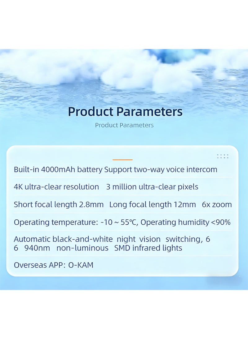 4G Security battery camera 2.8-12mm LEN 6X Zoom Surveillance 3MP Pixels 4K resolution 4000MAH Dual-lens dual-view monitor home smart night vision baby camera PIR motion detection alarm push 4G sim card Two Way Talk cam max 256GB microSD card Support - Image 4
