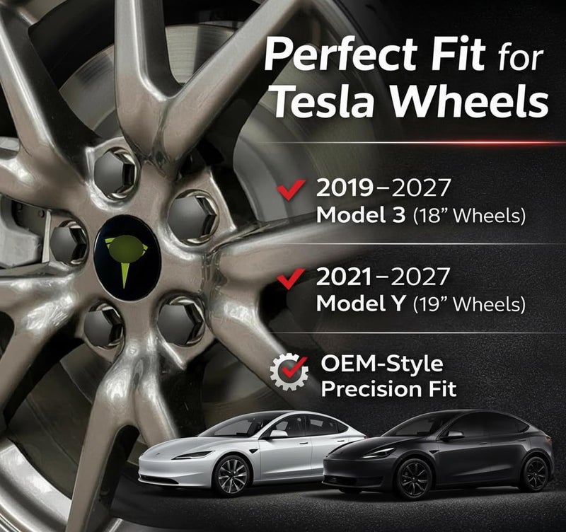 Tesheer Wheel Center Hub Cap Kit with Tesla Emble Brand Center Caps for Model 3 Model Y with 20 Lug Nut Covers (4PCS) (Green) - Image 4