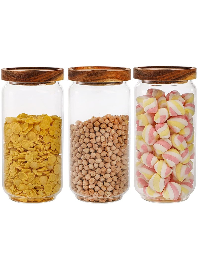 AUTOYSUR Airtight Glass Storage Jar with Acacia Wood Air-tight Lid,3 Pack Borosilicate Glass Kitchen Canisters，Glass Canister for Kitchen, Pantry Organization, Ideal for Coffee, Nuts, Cookie (1000ml)  - Image 1