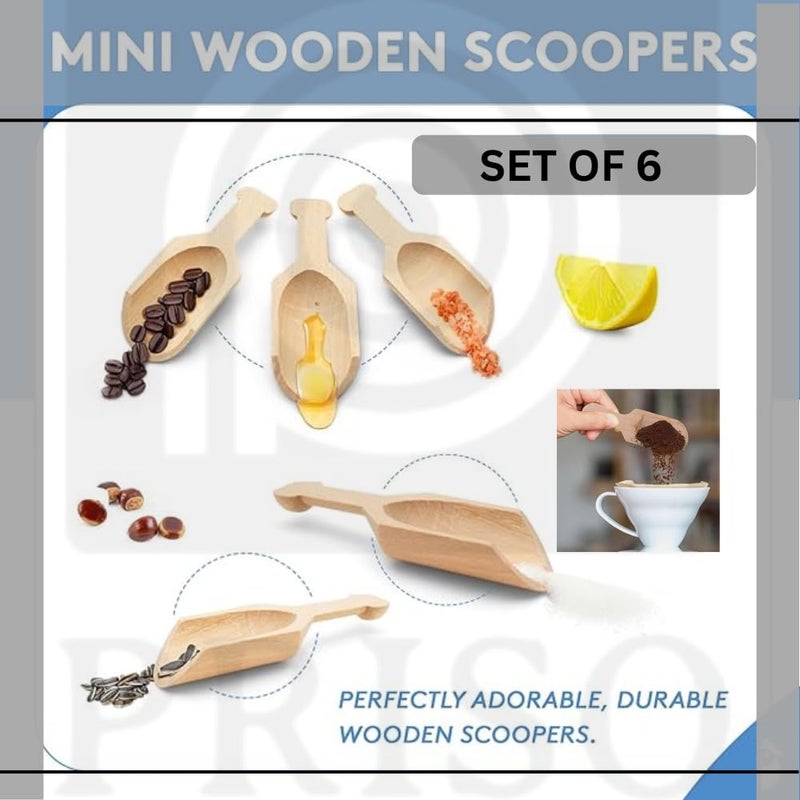 PRISO Multipurpose 6 pcs Wooden Scoop Use for Kitchen Cooking Accessories, Suitable for Salts, Candy, Tea, Coffee Beans Condiments and Spices, Bamboo Spoons - Wooden Color. - Image 5