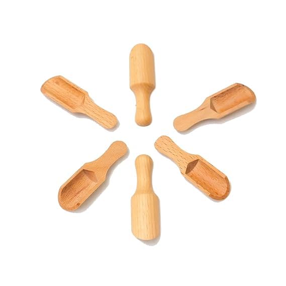 PRISO Multipurpose 6 pcs Wooden Scoop Use for Kitchen Cooking Accessories, Suitable for Salts, Candy, Tea, Coffee Beans Condiments and Spices, Bamboo Spoons - Wooden Color. - Image 1