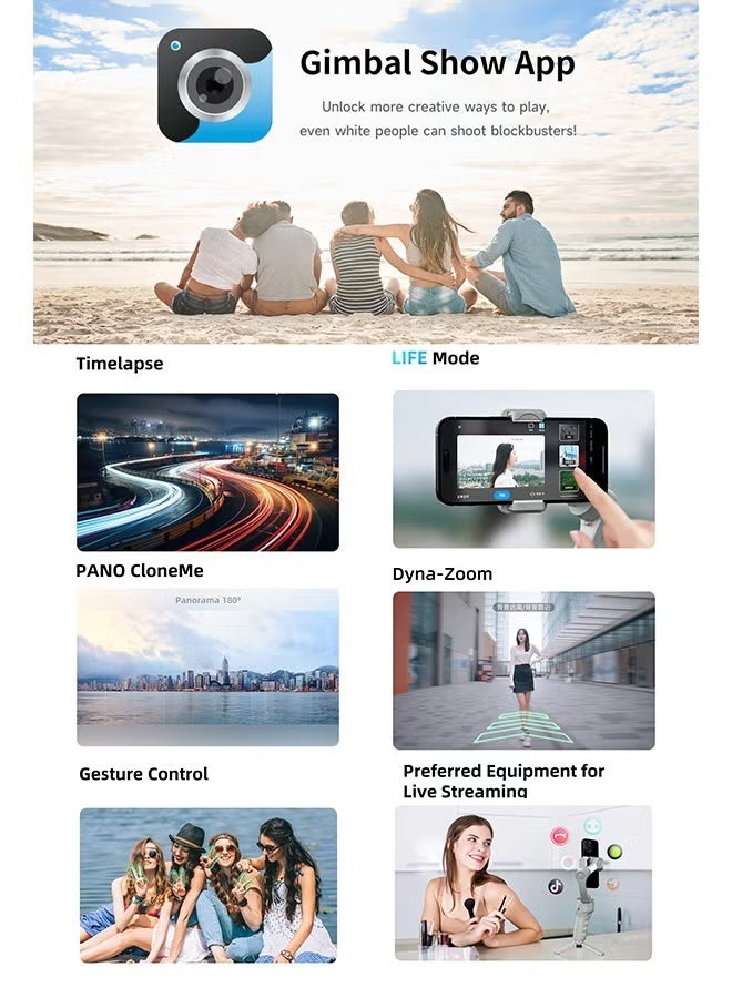 توكوي مثبت جيمبال للهواتف الذكية، مثبت ثلاثي المحاور للهواتف التي تعمل بنظامي أندرويد وآيفون، مثبت هاتف لتسجيل الفيديو مع تتبع الوجه/الأشياء - Image 4