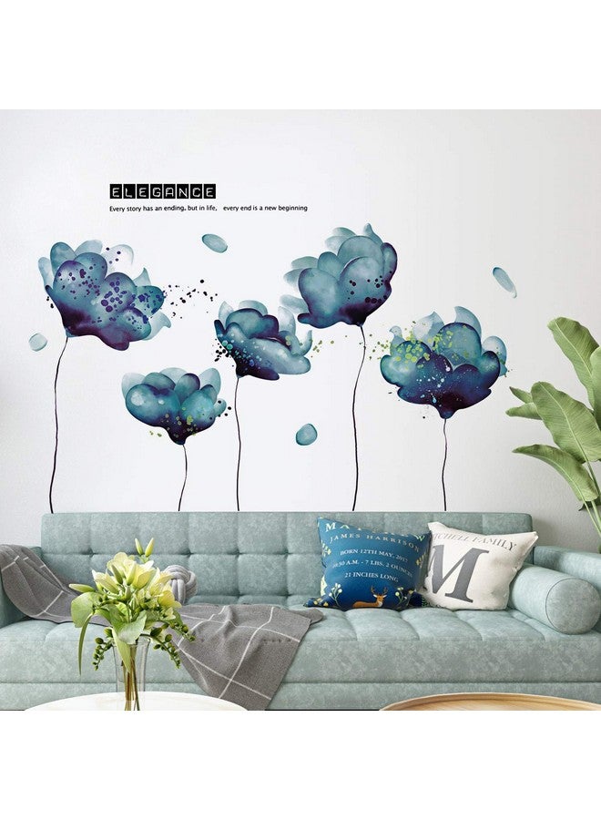 LiveGallery Removable Kids Room Wall Decoration Art Decor Diy Blue Flower Wall Decals Floral Wall Stickers Murals For Baby Bedroom Girls Boys Nursery Rooms Bathroom Living Room Wall Corner (Flower) - Image 3