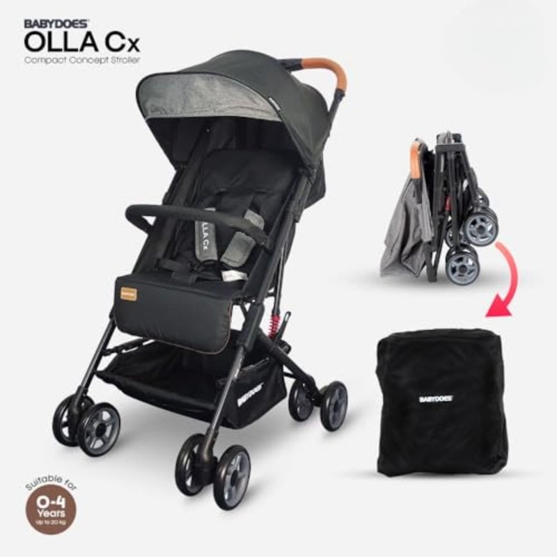 OLLA CX - عربة أطفال، حزام أمان بخمس نقاط، يمكن طيه بيد واحدة، عجلات ممتصة للصدمات، لعمر 4 سنوات حتى 20 كجم أسود - Image 2