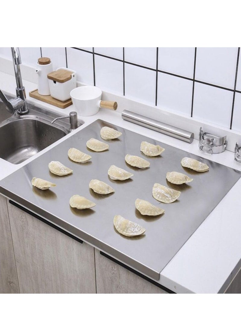 XiuWoo Stainless Steel Cutting Boards with Lip for Kitchen, Metal Cutting Board over Sink, Non-Slip Stainless Steel Cutting Board Suitable for Meat, Fruits, Vegetables, Bread and Baking, for Home Use, Silver - Image 4