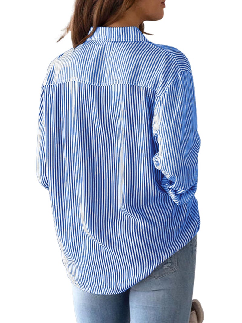 CUNLIN Royal Blue Collared Striped Shirt Women Tops for Blouse Long Sleeve Womens Top Blouses & Button-Down Shirts Button Down Royal Blue Size L - Image 2
