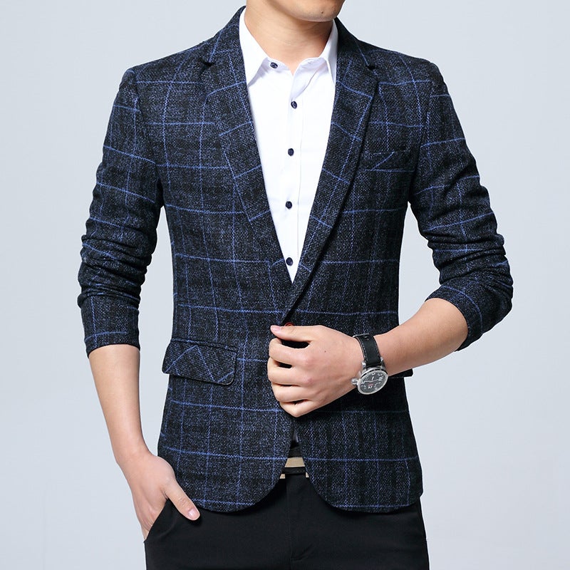 Mens Slim Fit Blazer Casual Korean Suit Jacket 603 Blue