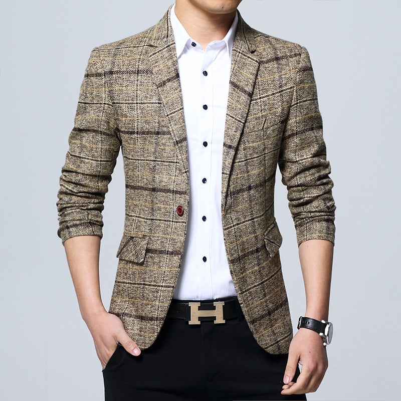 Mens Slim Fit Blazer Casual Korean Suit Jacket 603 Blue