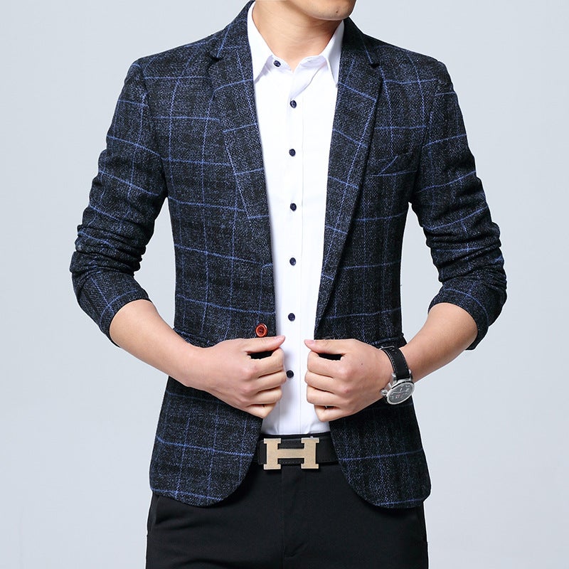 Mens Slim Fit Blazer Casual Korean Suit Jacket 603 Blue