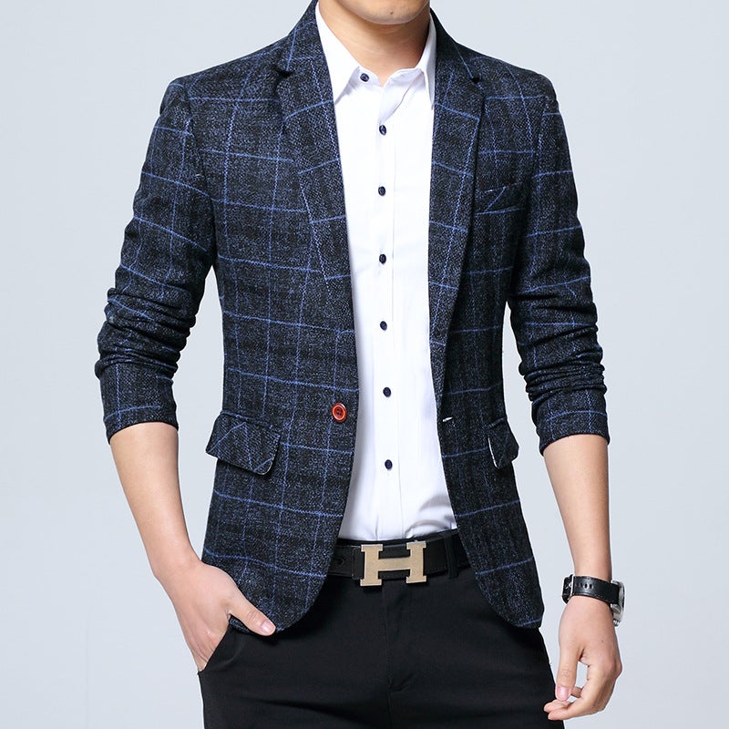 Mens Slim Fit Blazer Casual Korean Suit Jacket 603 Blue