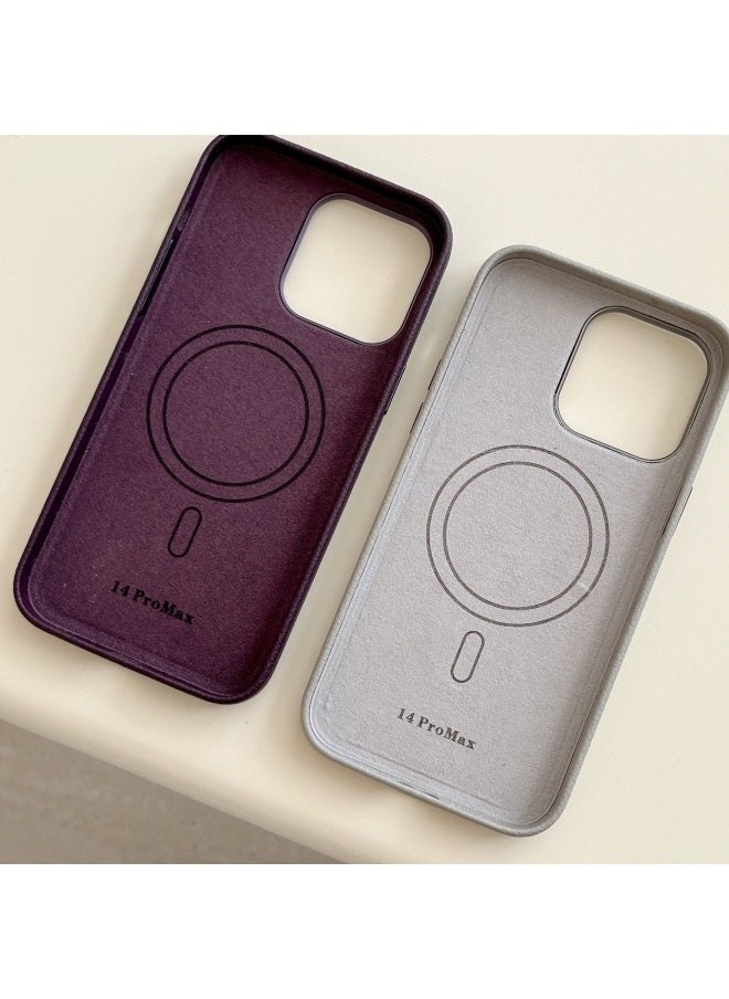 Generic - Niche Ins Premium Retro Leather IPhone14pro Max Apple 15 Mobile Phone Case 13 Magnetic Shell-color:XYM Love Horsehide Gray-Applicable Models:14plus (without Packaging) - Image 1