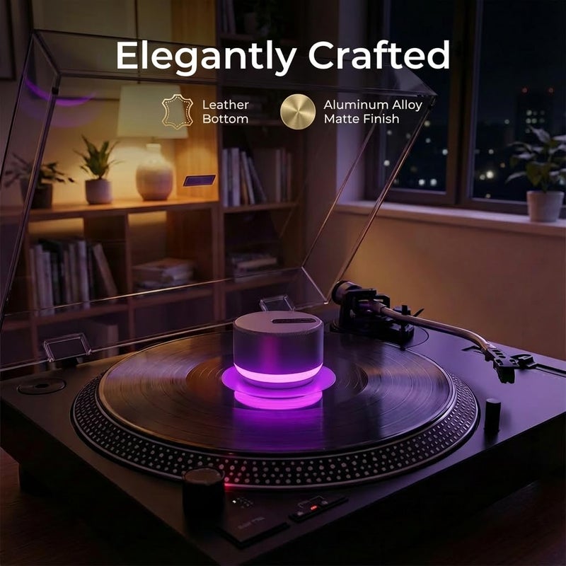 HumminGuru LUMI Record Weight Stabilizer & Turntable Speed Tester | 33/45/78RPM Stroboscopic Disc & Light | 300g LP Aluminum Weight Clamp | 9 LED Color Ambient Light Lamp | Auto Off & Anti-fingerprint - Image 5