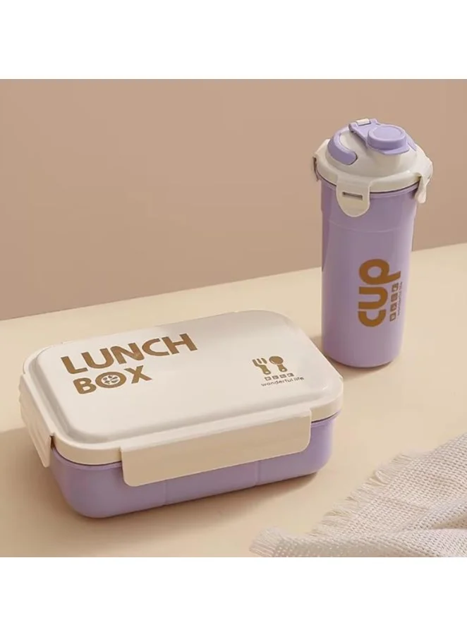 Mobcos Big Capacity 4 Compartment Leakproof Tiffin Food Container Microwave Safe Bpa Free Kids And Adults Water Bottle and Lunch Box Set (Purple)